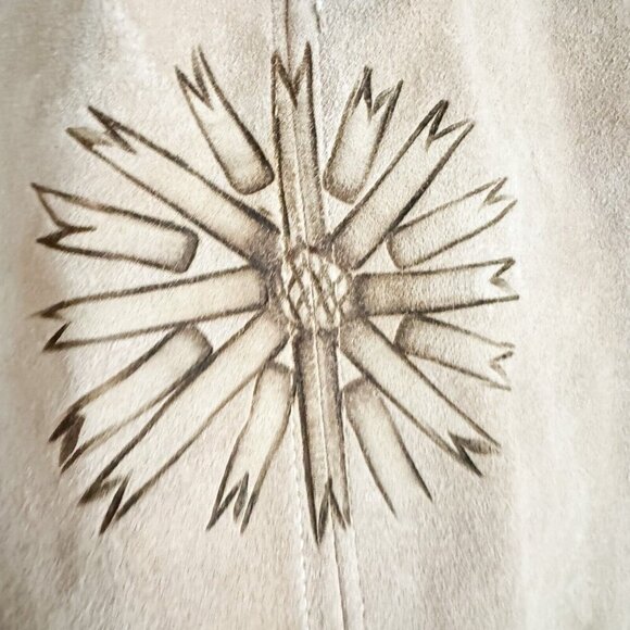 Vintage Suede beige Hand Tooled Short Boho Cape w pockets S - Picture 5 of 11